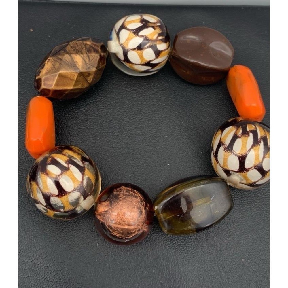 Chunky Fall Colored Acrylic Beaded Bangle Stretch Bracelet
